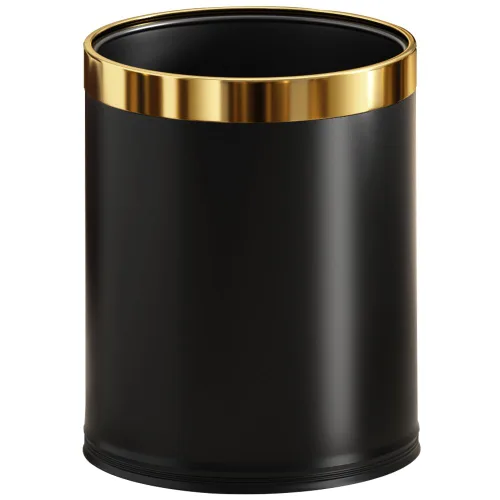 Vista 8 de 14L/3.7GAL Papelera negra y dorada, papelera de oficina con tapa abierta, papelera de metal, papelera dorada sin tapa para oficina, hotel, tienda