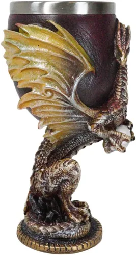 Vista 5 de Ebros Gift Maroon And Gold Legendario Dragón Wyvern Sosteniendo Huevo Beber Vino Copa Cáliz Bebida Copa Calabozos Y Dragones Acento Renacentista