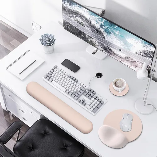 Vista 2 de AIMSA Alfombrilla de mouse con soporte para reposamuñecas, juego de reposamuñecas para teclado, alfombrilla ergonómica de espuma viscoelástica