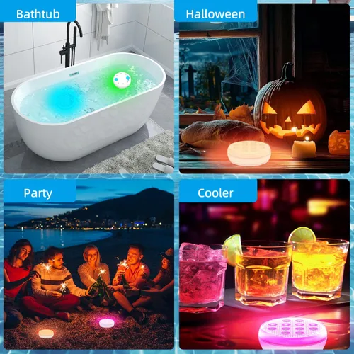 Vista 6 de Luces de piscina, luces LED sumergibles con control remoto, IP68 impermeable 16 colores recargables, iluminación subacuática con imán integrado