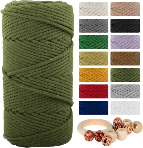 Vista 21 de Munzong - Cuerda de macramé color verde ejército, 5 mm x 109 yardas, cuerda de algodón natural hecha a mano colorida de 100 m, cuerda de macramé