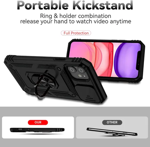 Vista 9 de Funda magnética compatible con iPhone 11 de 6.1 pulgadas, funda magnética para iPhone 11 con cubierta de cámara y soporte de grado militar, a prueba