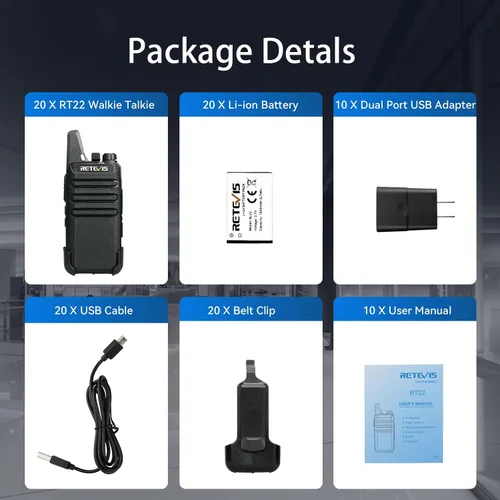 Vista 7 de Retevis RT22 Walkie Talkies Mini, radio bidireccional recargable de largo alcance, radio de 2 vías pequeña, VOX portátil, para negocios, negocios