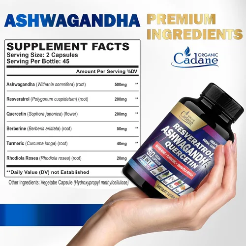 Vista 2 de Organic Cadane Suplementos de Ashwagandha - Apoya la memoria, el sistema inmunológico y la producción de energía - 6 ingredientes premium
