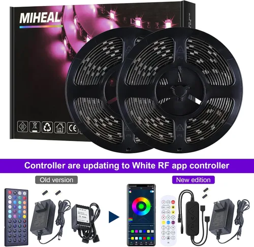 Vista 5 de MIHEAL Kit de Tira de Luces LED 32.8 ft 10m 300 ledes Impermeable 5050 SMD RGB LED Luces Flexibles con Controlador RF de 24 Teclas y Fuente