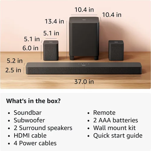 Vista 7 de Barra de sonido Amazon Fire TV Plus con subwoofer y parlantes de sonido envolvente (último model), 5.1 canales, Dolby Atmos, diálogos nítidos