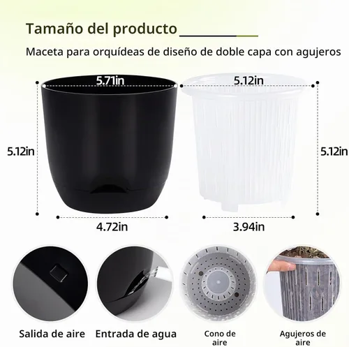 Vista 2 de QCQHDU Macetas de orquídeas de 5.7 pulgadas con agujeros para trasplantar, macetas de plástico de doble capa con riego automático para plantas