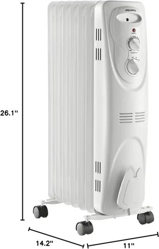 Vista 16 de PELONIS Calentador de radiador para grandes espacios, radiador eléctrico lleno de aceite, dos perillas, 1500 W, calentador de espacio silencioso, 3