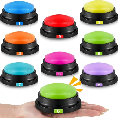 Vista 8 de 8 zumbadores grabables para juegos de trivia, zumbador de Family Feud para adultos, zumbadores de juegos con luces y sonido, zumbador de respuesta