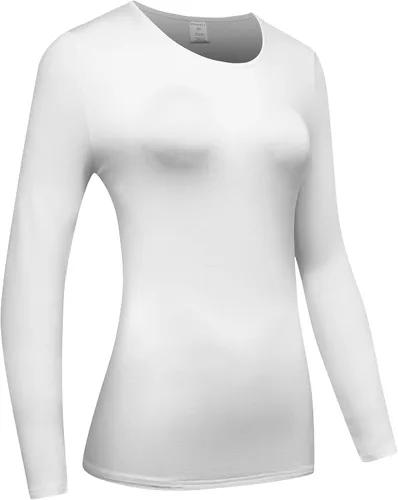 Vista 3 de OThread & Co. Camiseta de manga larga para mujer, cómoda camiseta básica elástica