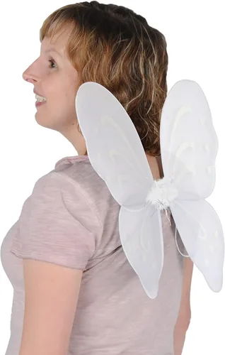 Vista 6 de Beistle 3 piezas de alas de hadas de nailon con brazaletes elásticos accesorios de disfraz de princesa de Halloween talla única color blanco