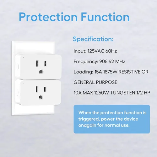 Vista 8 de Zwave Smart Plug serie 800, repetidor y concentrador necesarios Built-in Repeater extends Zwave mesh. Works with SmartThings, Wink, Alexa, Google.