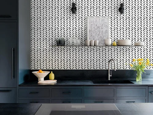 Vista 4 de Papel tapiz adhesivo autoadhesivo moderno en blanco y negro, grueso, impermeable, fácil de limpiar, decorativo, extraíble, espiga, para dormitorio