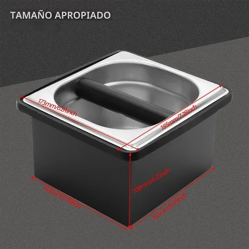 Vista 5 de DIBTSA Caja de café expreso, recipiente de acero inoxidable para discos de café, con soporte de acero y anillo de goma de reducción de ruido