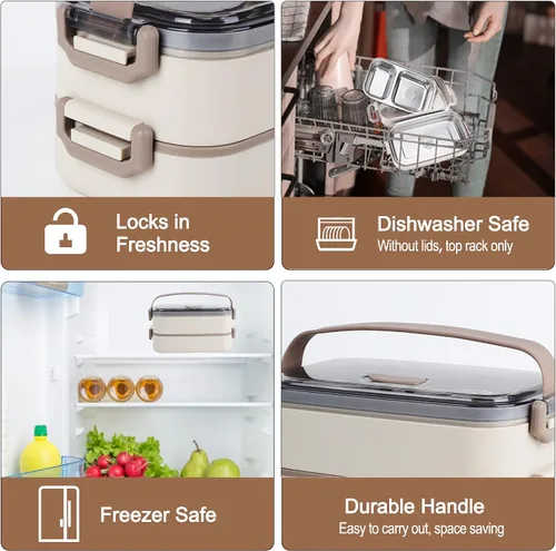 Vista 8 de Caja Bento de acero inoxidable para adultos y niños, lonchera japonesa a prueba de fugas, recipientes divididos para alimentos y comidas, juego
