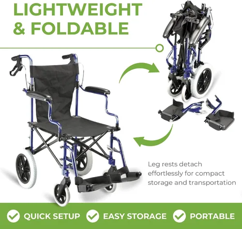Vista 7 de Fenetic Wellbeing - Silla de ruedas plegable ligera para adultos, pesa 26 libras, silla de ruedas portátil de 18 pulgadas con bolsa de transporte