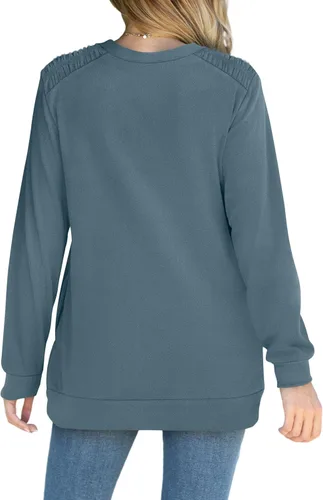 Vista 4 de XIEERDUO Sudadera de cuello redondo para mujer, con bolsillos, de gran tamaño, de vellón, manga larga, para otoño