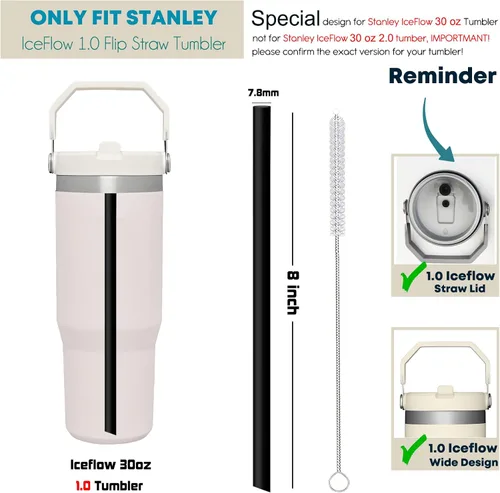 Vista 2 de ALINK Pajitas de repuesto para vaso Stanley IceFlow de 30 onzas, paquete de 6 popotes reutilizables de plástico negro compatibles con vaso IceFlow