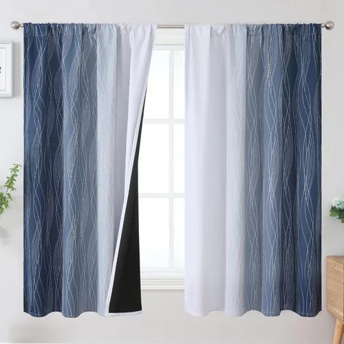 Vista 92 de Estelar Textiler Cortinas oscurecedoras beige y blanco grisáceo de 45 pulgadas de largo, cortinas graduadas con bloqueo de luz para baño, cortinas