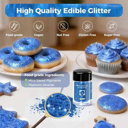Vista 7 de CRPTHE Polvo de Polvo de Lustre Azul Comestible 5g, Purpurina Comestible para Bebidas, Polvo de Purpurina de Grado Alimenticio para Cócteles
