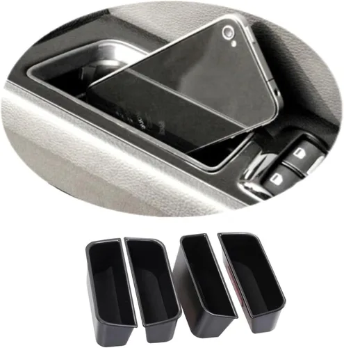 Vista 23 de Manija de bolsillo de almacenamiento lateral delantera, reposabrazos, contenedor de teléfono negro para Mercedes Benz Clase E E350 E400 E500 E63 AMG