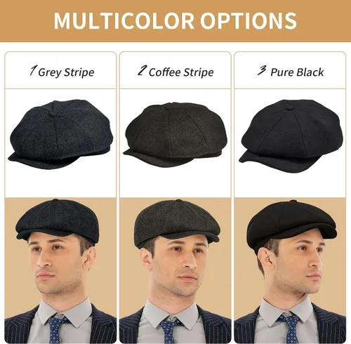 Vista 6 de POUDAY Newsboy Sombrero para hombre Newsboy Cap Irish Cap Newsies Cabbie Hat para hombre, sombrero plano de invierno para hombre