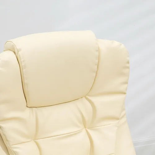 Vista 8 de HOMCOM, silla de oficina ejecutiva, ergonómica, piel sintética, con calor, masaje vibratorio., Cuero, Crema