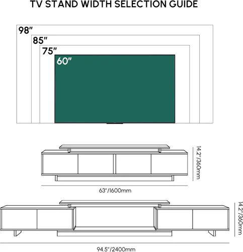 Vista 2 de Homary - Soporte extensible para sala de estar, consola multimedia para televisores de 65 a 85 pulgadas (negro)