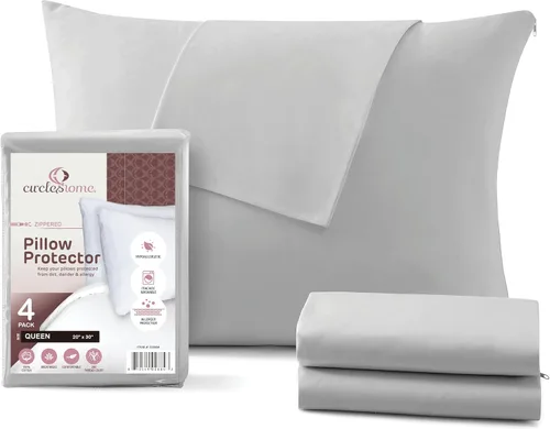 Vista 63 de CirclesHome Juego de 4 protectores de almohada estándar con cremallera, fundas de almohada transpirables 100% algodón, protegen las almohadas