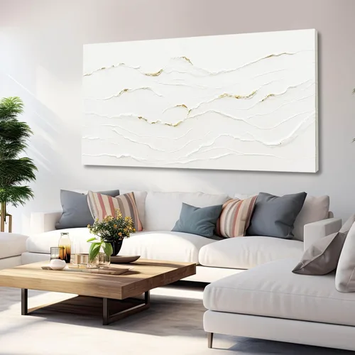 Vista 2 de WINKAILIN Pintura blanca, ilustraciones decorativas simples de 29 x 58 pulgadas, arte abstracto de pared para sala de estar, decoración moderna