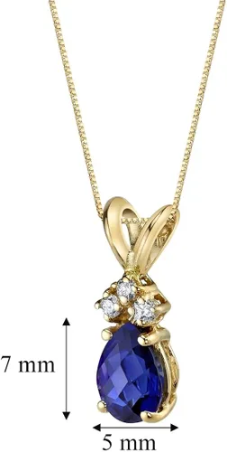 Vista 3 de Peora Colgante de zafiro azul creado en oro amarillo macizo de 14 quilates con diamantes auténticos para mujer, delicado solitario de lágrima