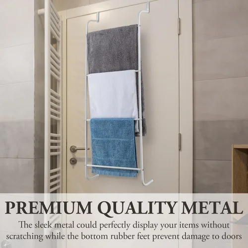 Vista 2 de MyGift - Toallero de pared en forma de escalera de metal (4.0 pies), color negro Space Saving Over Shower Door Drying Rack for Towels & Blankets