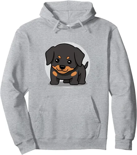 Vista 3 de Bonita sudadera con capucha Kawaii Rottweiler Chibi para amantes de los perros