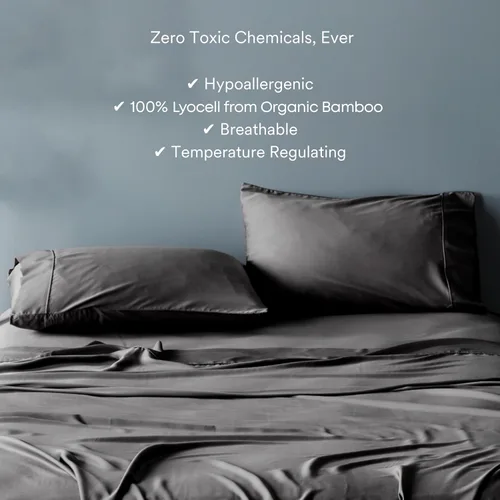 Vista 2 de ettitude Juego de sábanas estándar 100% lyocell de bambú orgánico, nube (blanco), matrimonial, sábanas transpirables, ropa de cama, satén, tela a