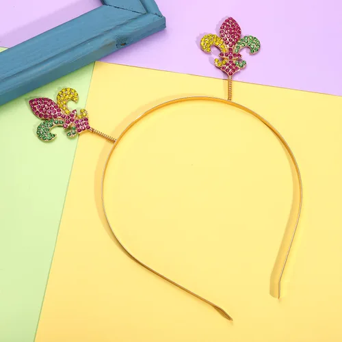 Vista 6 de NVENF Diadema de Mardi Gras con diamantes de imitación de flor de lis, máscara de letras de carnaval, aro para el cabello, accesorio para el cabello