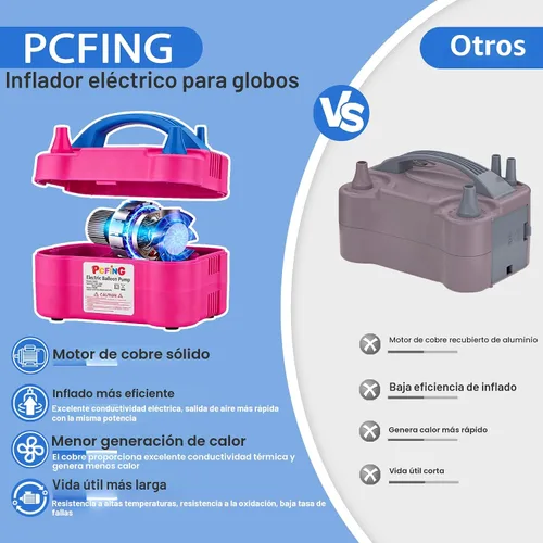 Vista 4 de PCFING Balloon Pump Electric, Portable Balloons Inflator Blower Machine with Balloon Tie Tool & Dual Nozzle