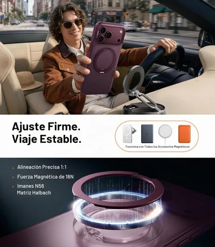 Vista 5 de TORRAS Funda con soporte magnético 360 para iPhone 18 Pro, O3 Fitness Borgoña