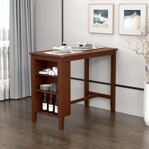 Vista 2 de COSTWAY Mesa de bar de altura de mostrador, mesa de pub con estantes de almacenamiento de 3 niveles, mesa de cocina rectangular de 48 x 24 pulgadas