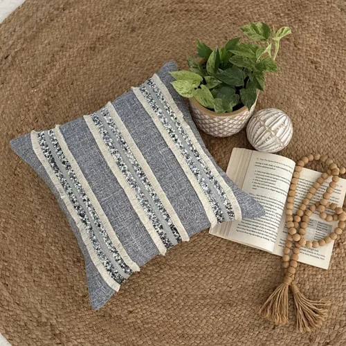 Vista 9 de The HomeCentric Funda de almohada con cremallera, funda de cojín azul de 12 x 12 pulgadas, funda de cojín de algodón bordado para sofá, diseño