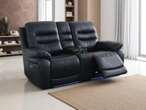 Vista 42 de Juego de sofá reclinable eléctrico, seccional de cuero transpirable beige, juego de muebles de sala de estar, 2 piezas, sofá reclinable eléctrico