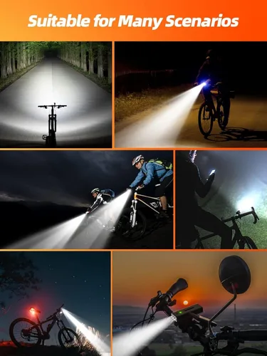 Vista 7 de Luces de bicicleta delanteras y traseras, luces de bicicleta para conducción nocturna recargable USB-C, luz de bicicleta de 5200 mAh con función