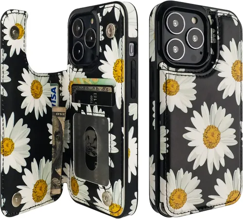 Vista 37 de HAOPINSH Funda tipo cartera con tarjetero para iPhone 14/13, diseño de Girasoles Bandera Americana