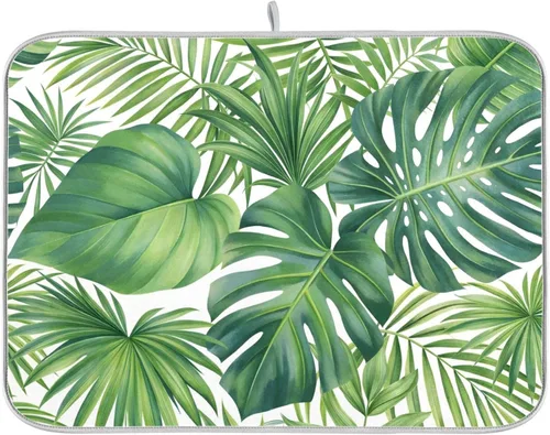 Vista 48 de Linda alfombrilla de secado de platos con hongos y plantas silvestres para encimera de cocina, almohadilla absorbente de microfibra, mediana 16x18