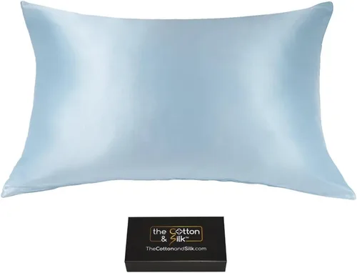 Vista 6 de Funda de almohada de seda de morera 22 Momme (cierre envolvente en la parte posterior), colección elegante, tamaño Queen, caramelo + crema