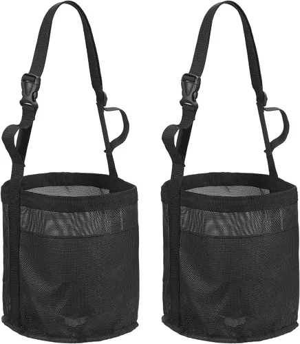Vista 24 de Bolsa de alimentación para caballo, bozal de caballo con correa ajustable, malla de nailon, impermeable, bolsa para caballos de grano inferior Negro