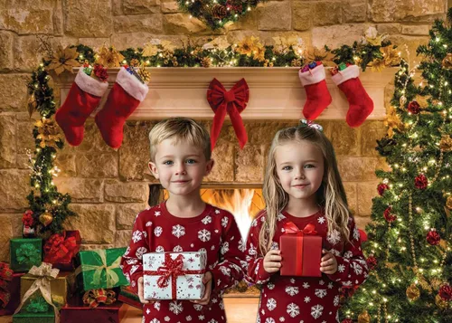 Vista 3 de CHAIYA Fondos de fotografía de Navidad de 7 x 5 pies con temática de chimenea de Navidad, suministros para fiestas de Navidad, fondo de fotos