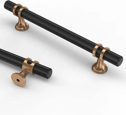 Vista 24 de Asidrama - Paquete de 10 manijas para gabinete de cocina de 3 pulgadas (76mm) de color negro mate y bronce champán, tiradores para gabinete