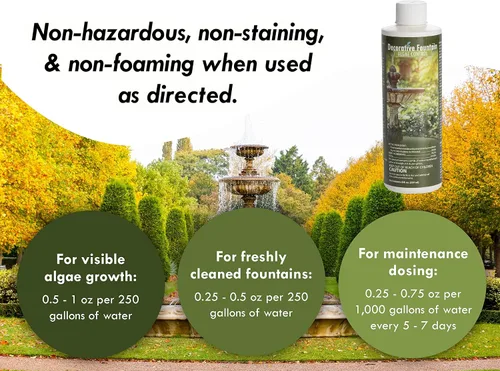 Vista 3 de Algicida y Clarificante para Fuentes - 8oz - Mata e Inhibe Todos los Tipos de Crecimiento de Algas, Formulado para Pequeños Estanques