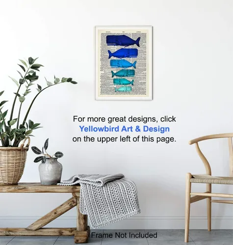 Vista 5 de Blue Whales - Impresión artística de diccionario sin marco, ideal para pescadores, hermosa decoración para el hogar, regalo asequible, listo