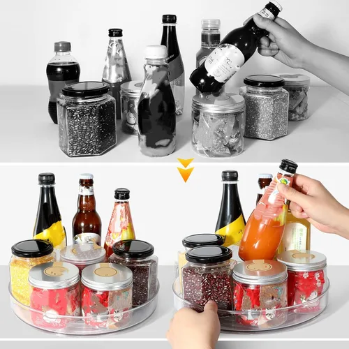 Vista 3 de Lazy Susan - Organizador de condimentos, plato giratorio de almacenamiento para gabinete, nevera, encimera, despensa, baño, paquete redondo de 2